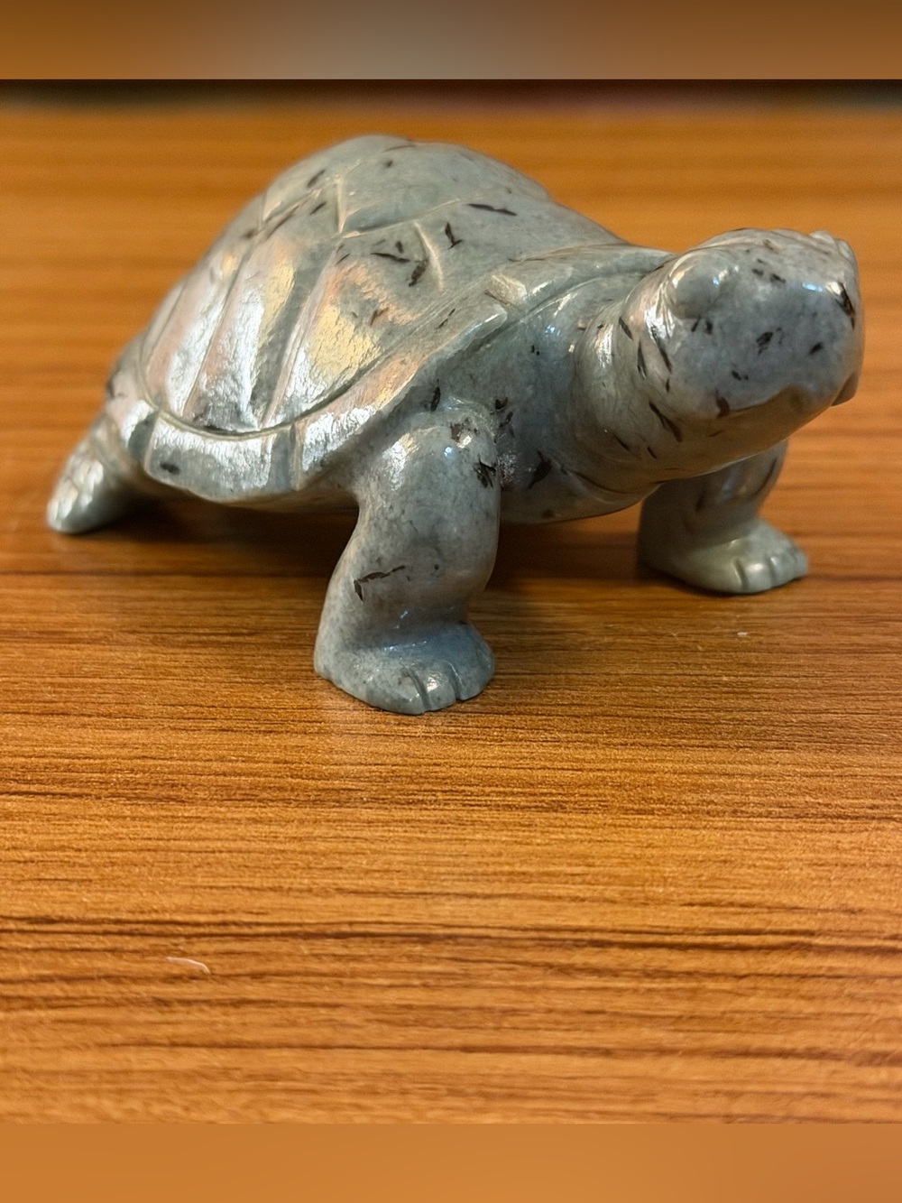 Vintage Hand Carved Dalmatian Jasper Stone Turtle Figurine